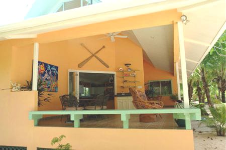 This is a balcony on the property overlooking the ocean.