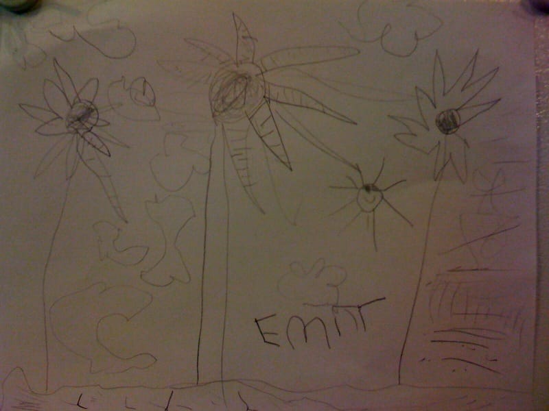 This shows all the trees and flowers and sunny sky that we'll see.