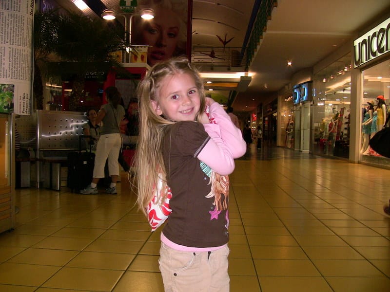 Emily carrying our load of goods