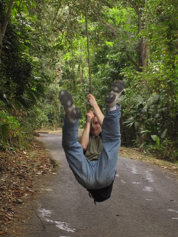 Brandon swinging on a vine