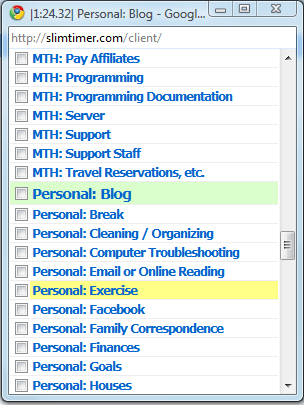 SlimTimer task list