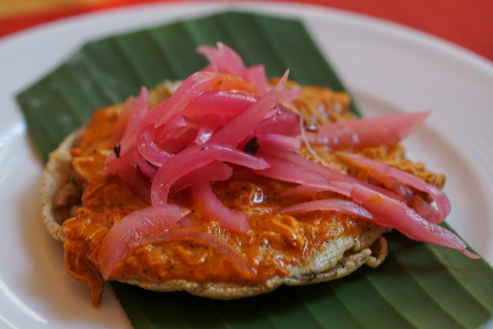 This was probably our favorite dish on the food tour. "Panuchos de Conchinita Pibil", which is a crispy corn tortilla topped with shredded slow roasted suckling pig marinated in a strong citris juice topped with red pickled onions). At La Casa del Diezmo restaurant in San Miguel