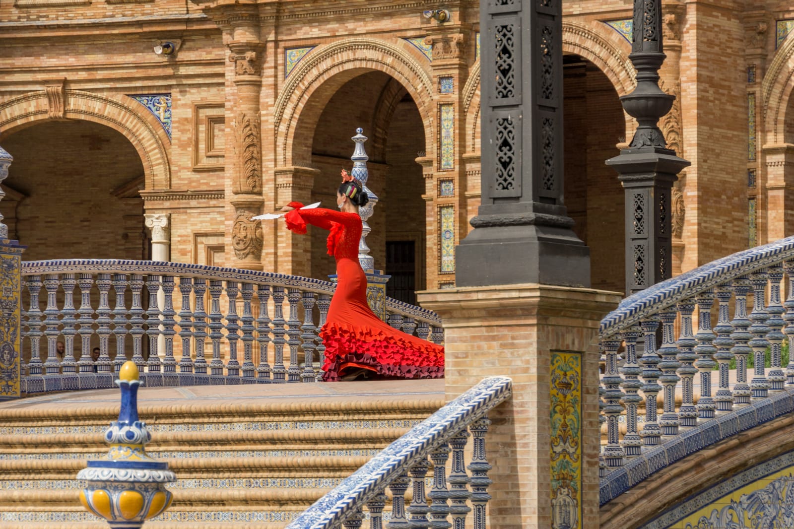 Flamenco dancer at Plaza España in Seville, Spain